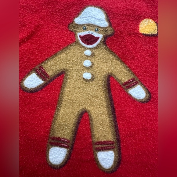Nick and Nora Flannel Pajamas Large Red Christmas Gingerbread Sock Monkey - Picture 9 of 9